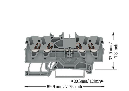 Wago złączka 4-przewodowa przelotowa na szynę DIN 1,5mm2  2001-1401 1szt